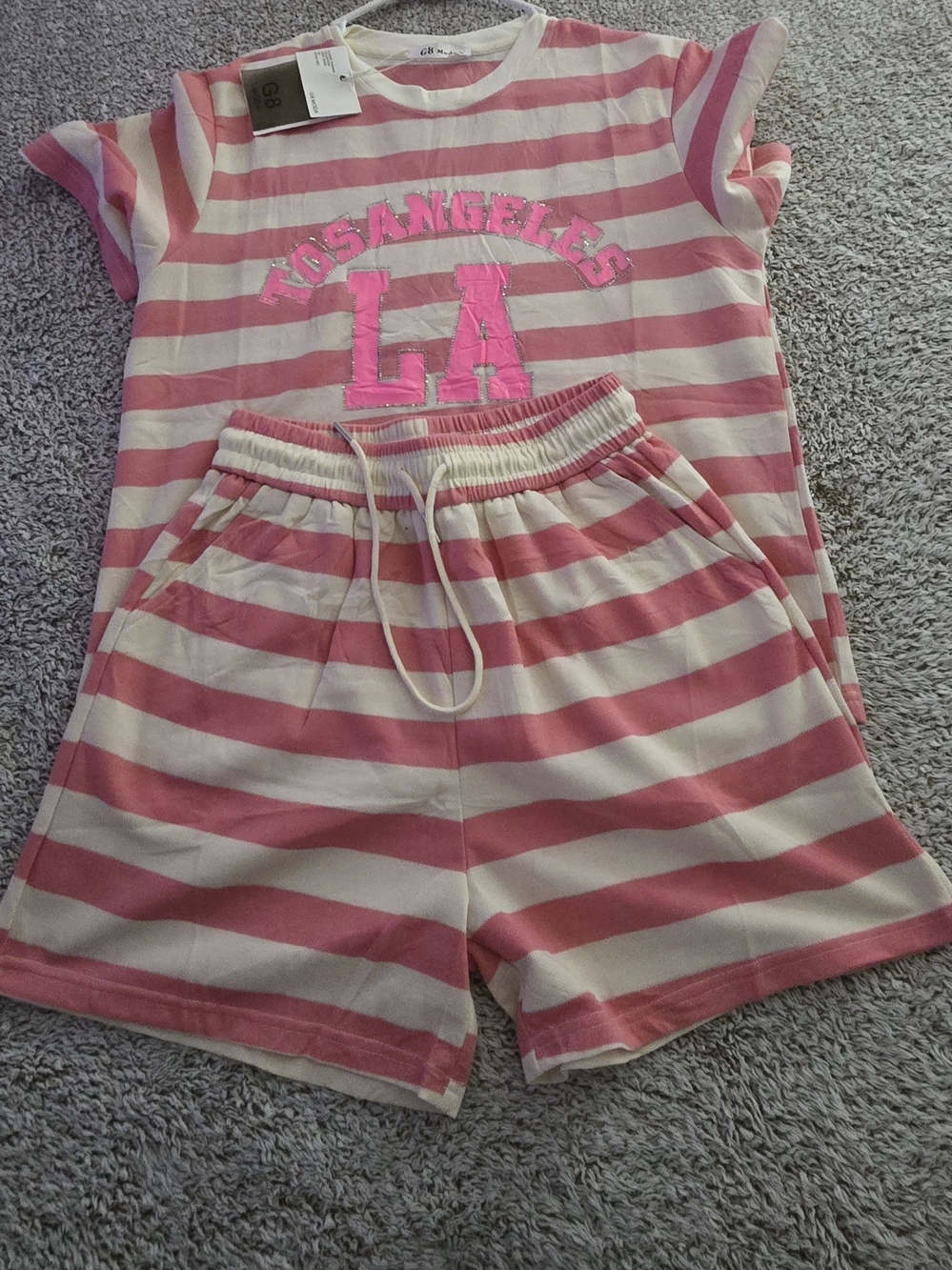 Kids Pink & Cream Striped Pajama Set - LA Graphic